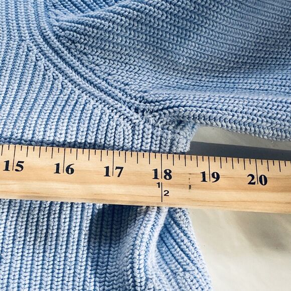 Talbots Sweater Size Large Petite Baby Blue Split Cowl Neck Rib Knit Preppy - Picture 4 of 7